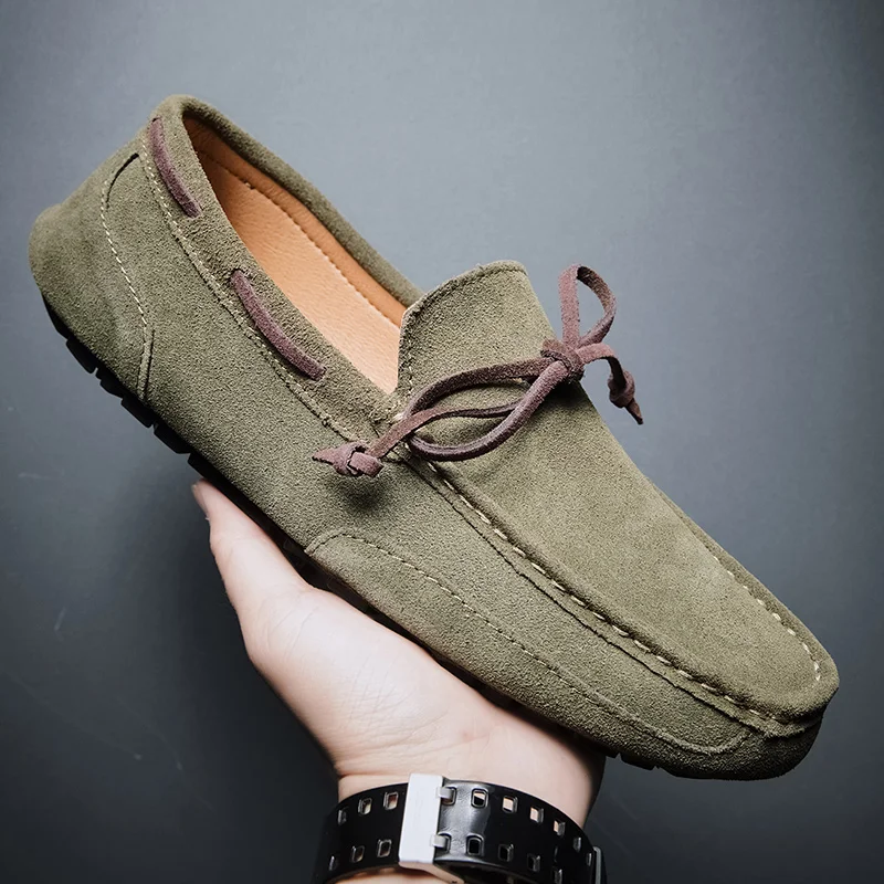 

Genuine leather men's casual shoes luxury brand 2021 men's loafers breathable slip on black driving shoes plus size 38-47