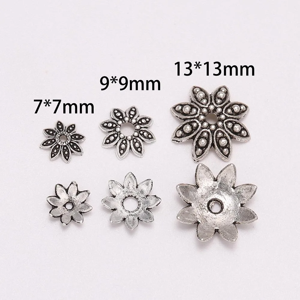 

100pcs/Lot 7 9 13 mm 8 Petals Antique Relief Flower Loose Sparer End Bead Caps For DIY Jewelry Making Findings Earrings