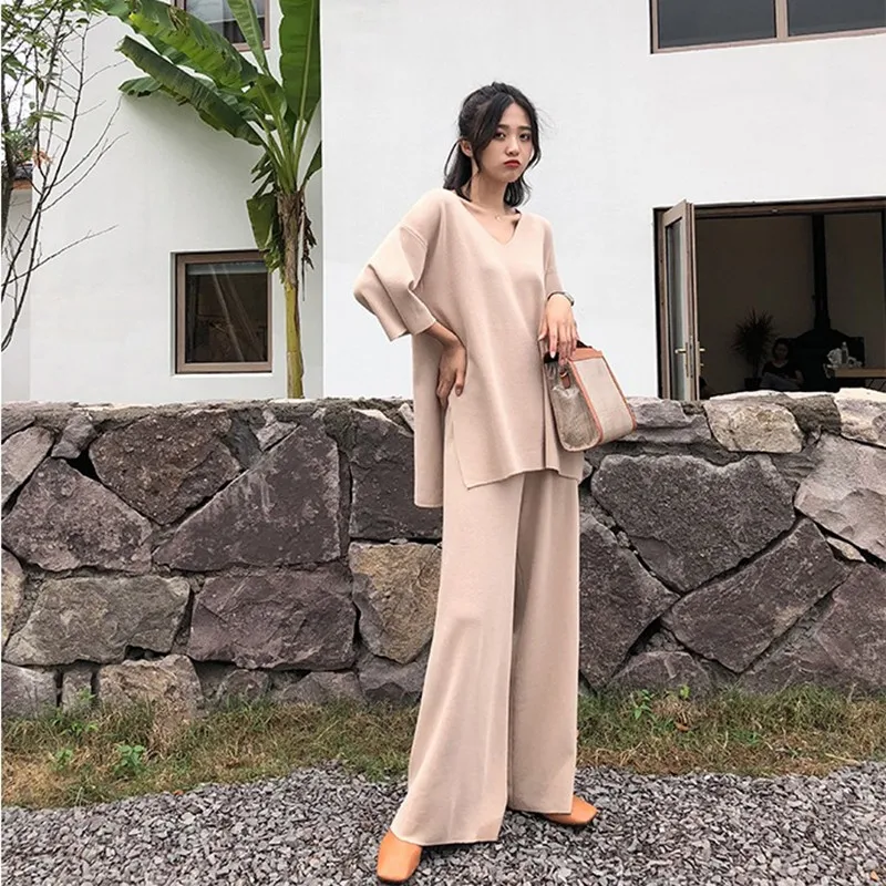 2019 осенний Модный трикотажный Женский комплект 2 шт. спортивный костюм корейский