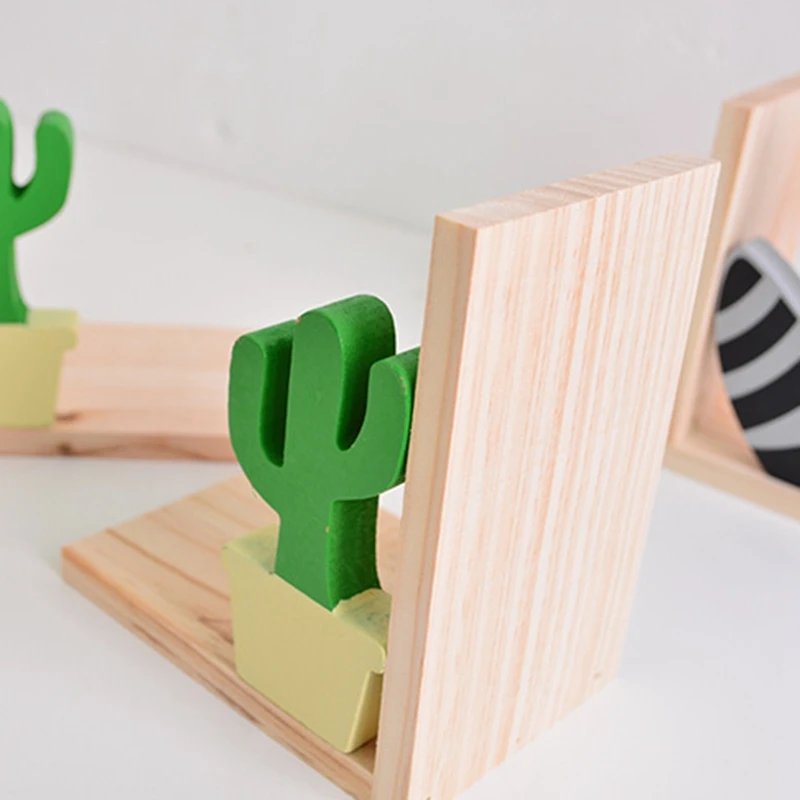 

2Pcs Wooden Bookends Support Stand Student Book Storage Shelf Home Decoration