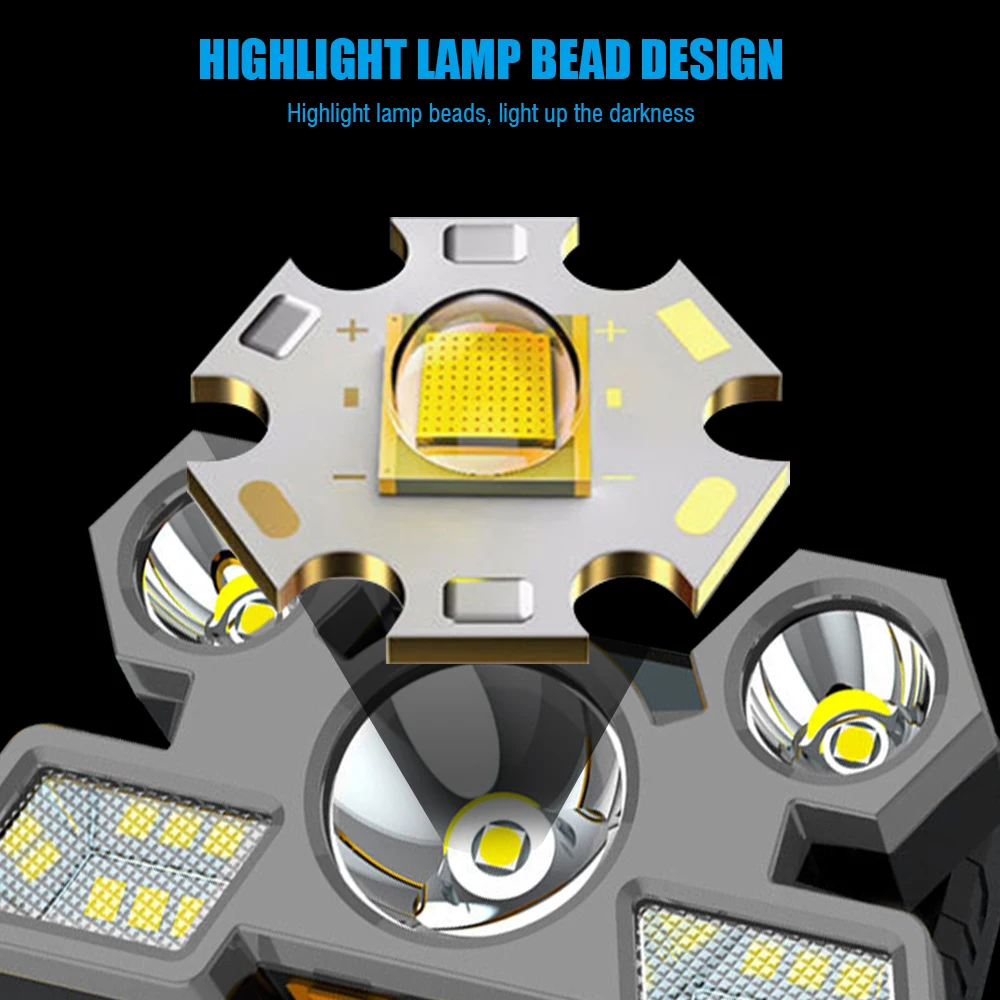 Фонарь налобный BORUiT с пятью источниками света водонепроницаемый Мощный