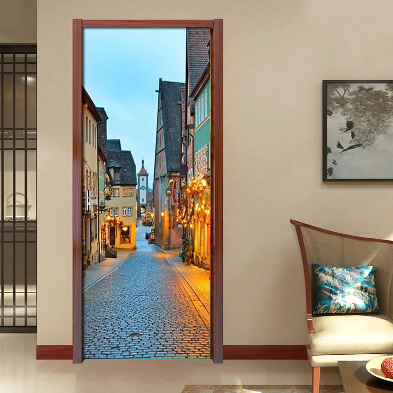 Европейский город городского пейзажа двери наклейки с пейзажем для детский