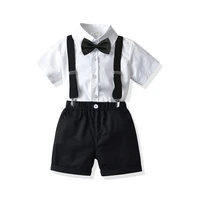 summer kids clothes boys suit set white shirt black shorts with belt bow 4 pieces outfit for toddler children costume