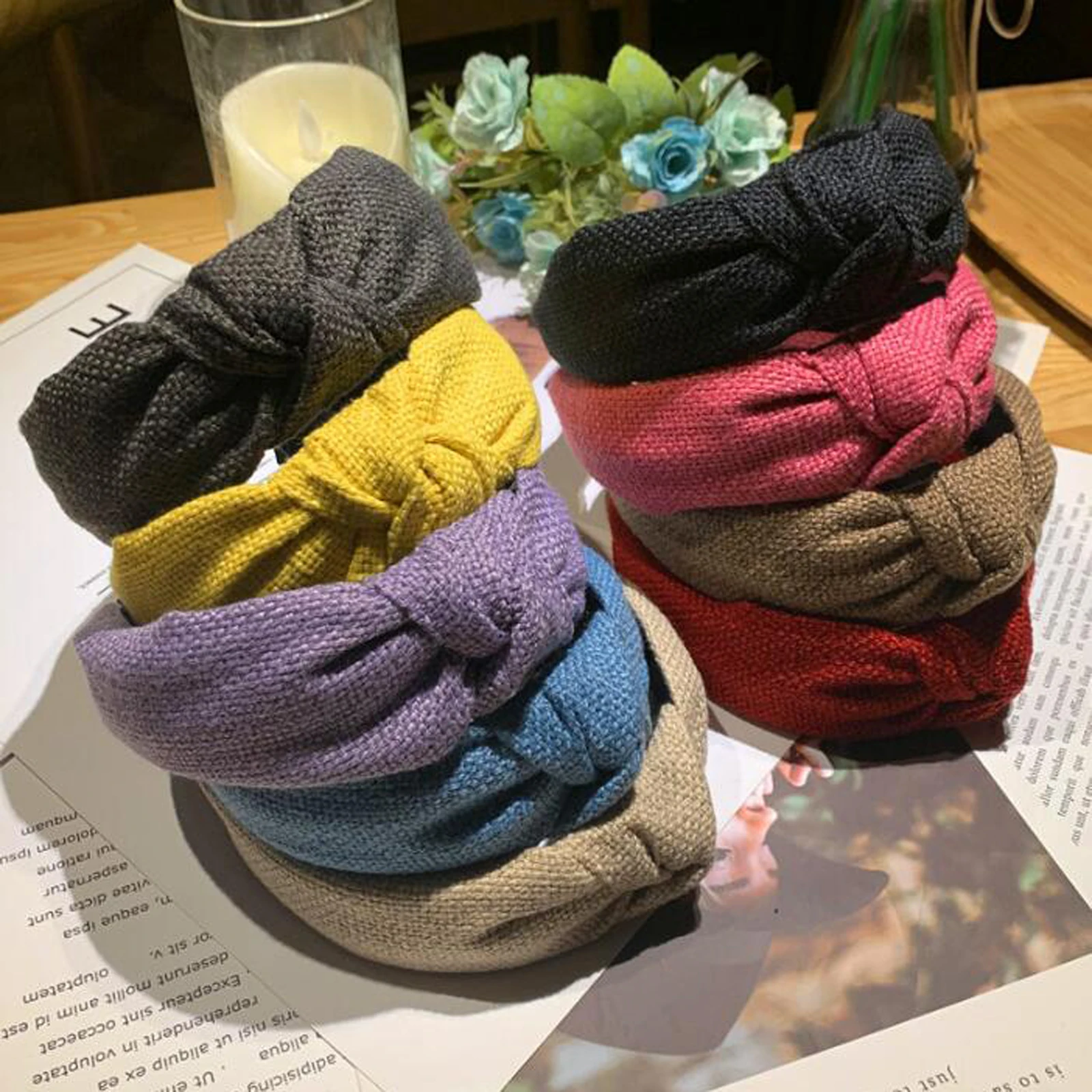 PROLY New Fashion Women Hairband Wide Side Headband Classic Solid Turban Knitted Center Knot Hair Hoop Wholesale |
