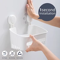 bathroom organizer drill free with vacuum suction cup removable shower shelf storage basket for shampoo toiletries kitchen