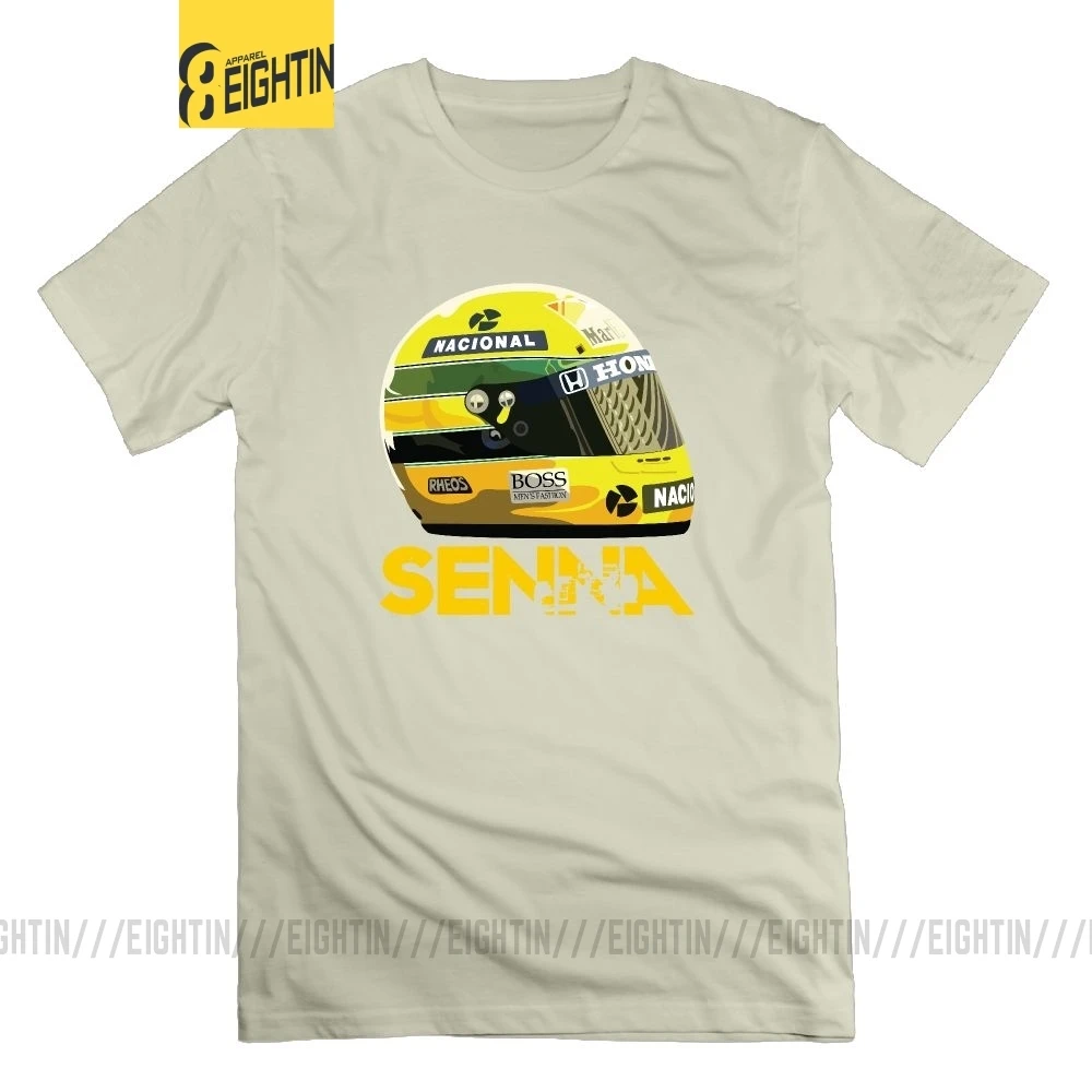 Ayrton Senna гоночный шлем для мужчин новинка футболка большой размер короткий рукав подарок футболки из хлопка с круглым вырезом - Цвет: Бежевый