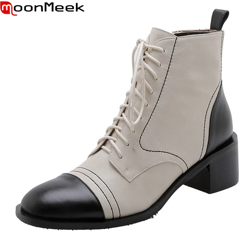 

MoonMeek 2020 New arrival fashion women boots genuine leather mixed colors ladies shoes autumn winter ankle boots black white