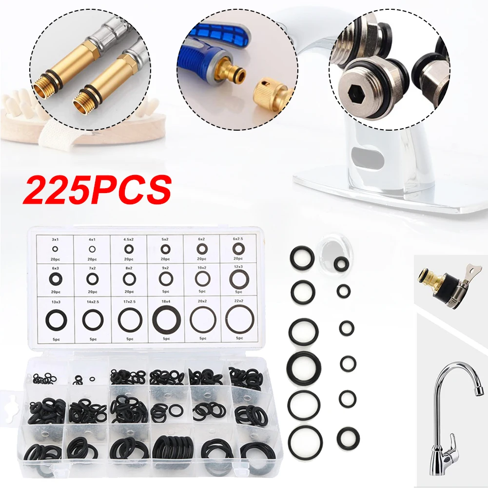 

225Pcs Rubber O Ring Oil Resistance O-Ring Washer Seals Watertightness Assortment 18 Different Size With Plactic Box Kit Set