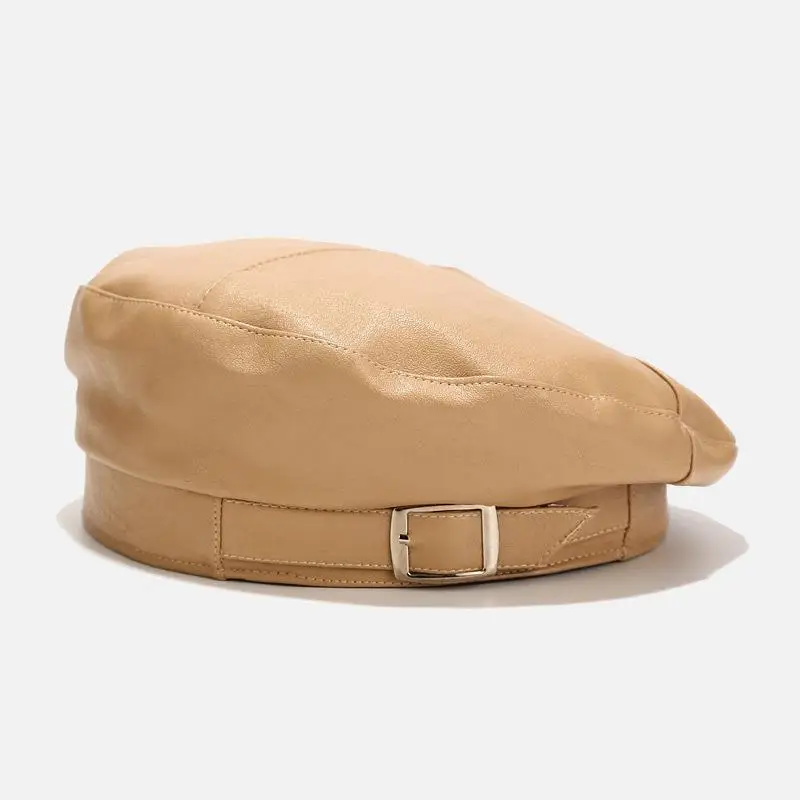 Берет женский из искусственной кожи блестящая однотонная модная металлическая