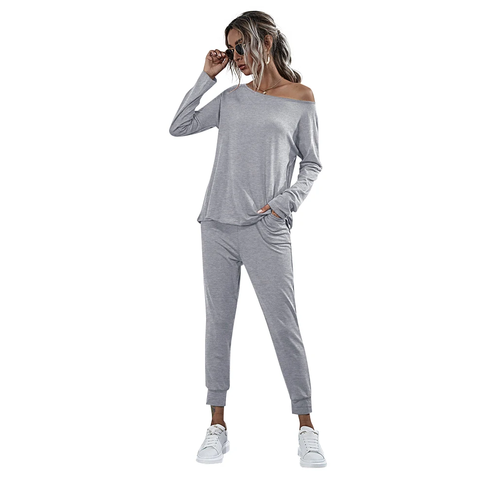 

2 Piece Ladies Tracksuit Clothing Set Long Sleeve Spring Autumn Women Clothes Outfits Set Black Red Gray Female Clothing D25
