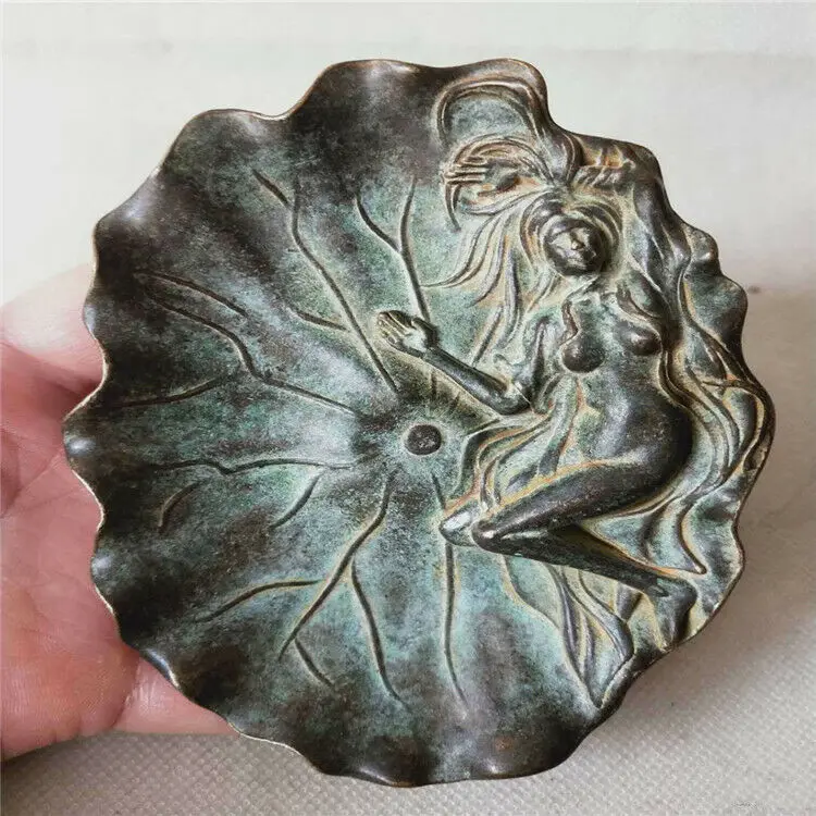 

Brass Beauty Lie Lotus Leaf Dish Plate Tray Ashtray Ornaments Antique Collection