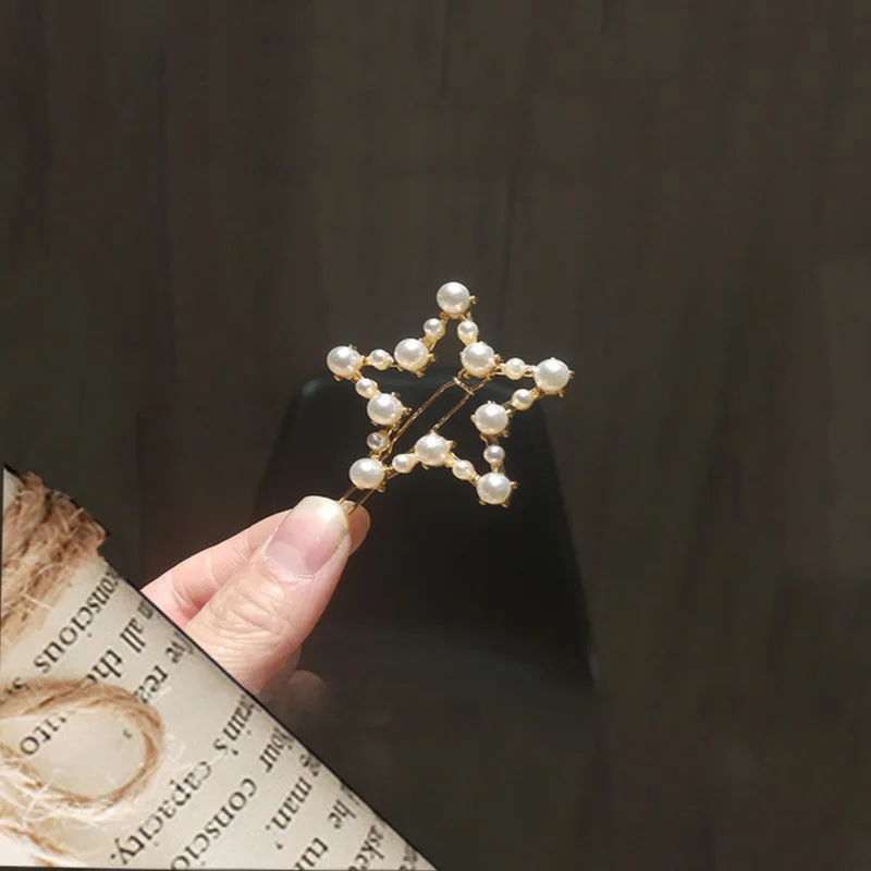 Женская элегантная заколка для волос с кристаллами и жемчугом в Корейском стиле
