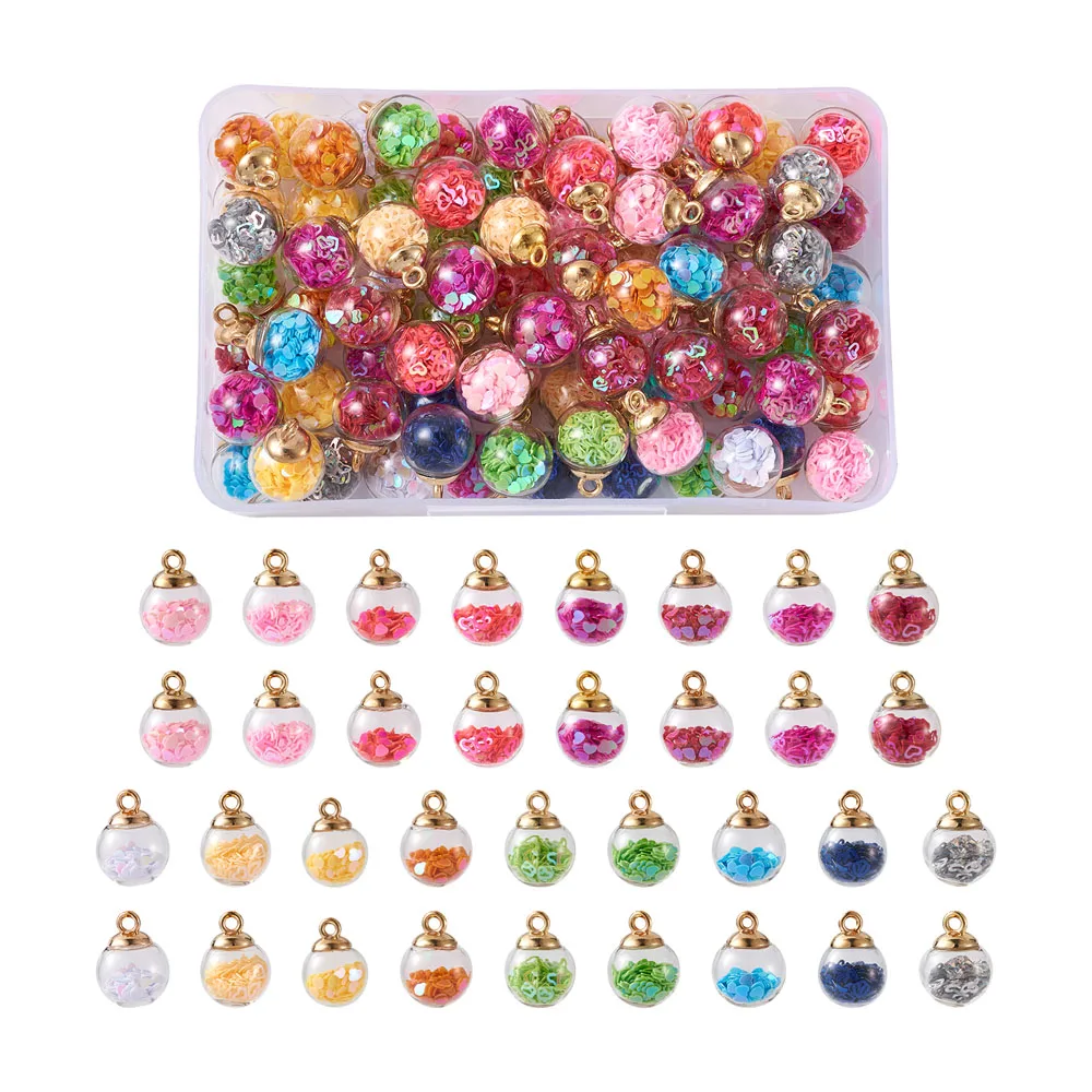 

Прозрачный подвеска в виде стеклянного шара комплекты с блестящим декором в виде сердец с блестками внутри и браслетов, ожерелий, диаметр п...