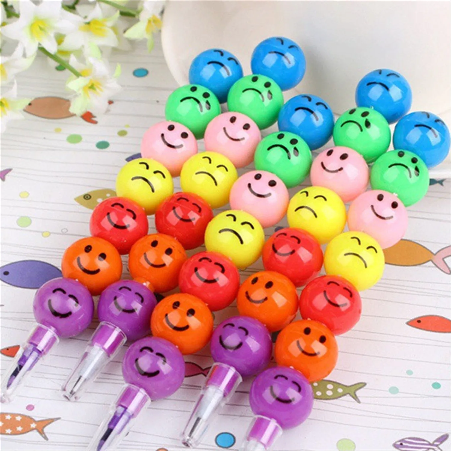 

7Colors Crayons Cartoon Smiley Face Expression Candy Gourd Pen Children Students Painting Stationery School Office Supplies