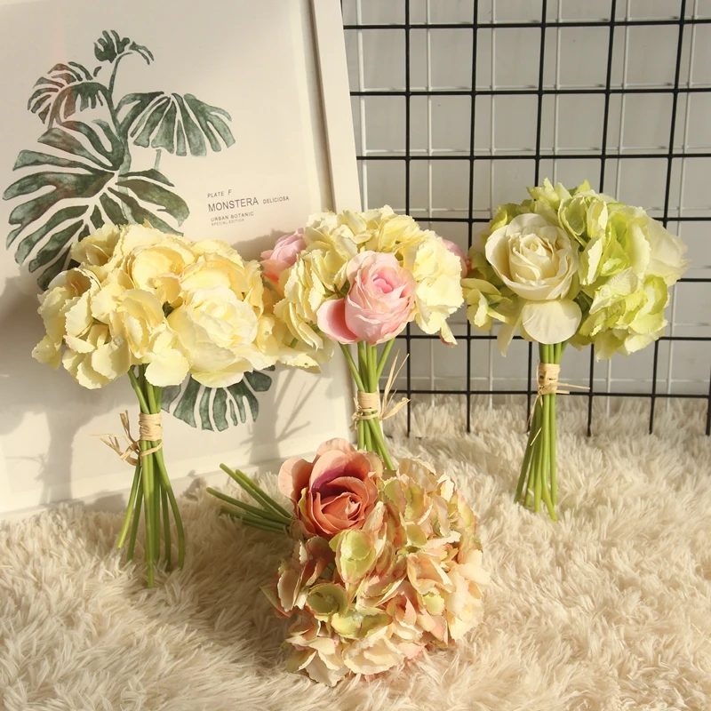 

Silk Rose Hydrangea Hybrid Bouquet Artificial Flower Bridal Bouquet Wedding Decoration DIY Home Party
