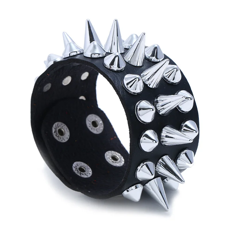 

2021 New Exaggerated Men's Leather Bracelet Trend Punk Spiked Imitation Leather Bracelet