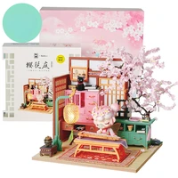 diy house for doll 3d wooden miniature dollhouse with pink butterfly fairy action figure toys cherry house building kit