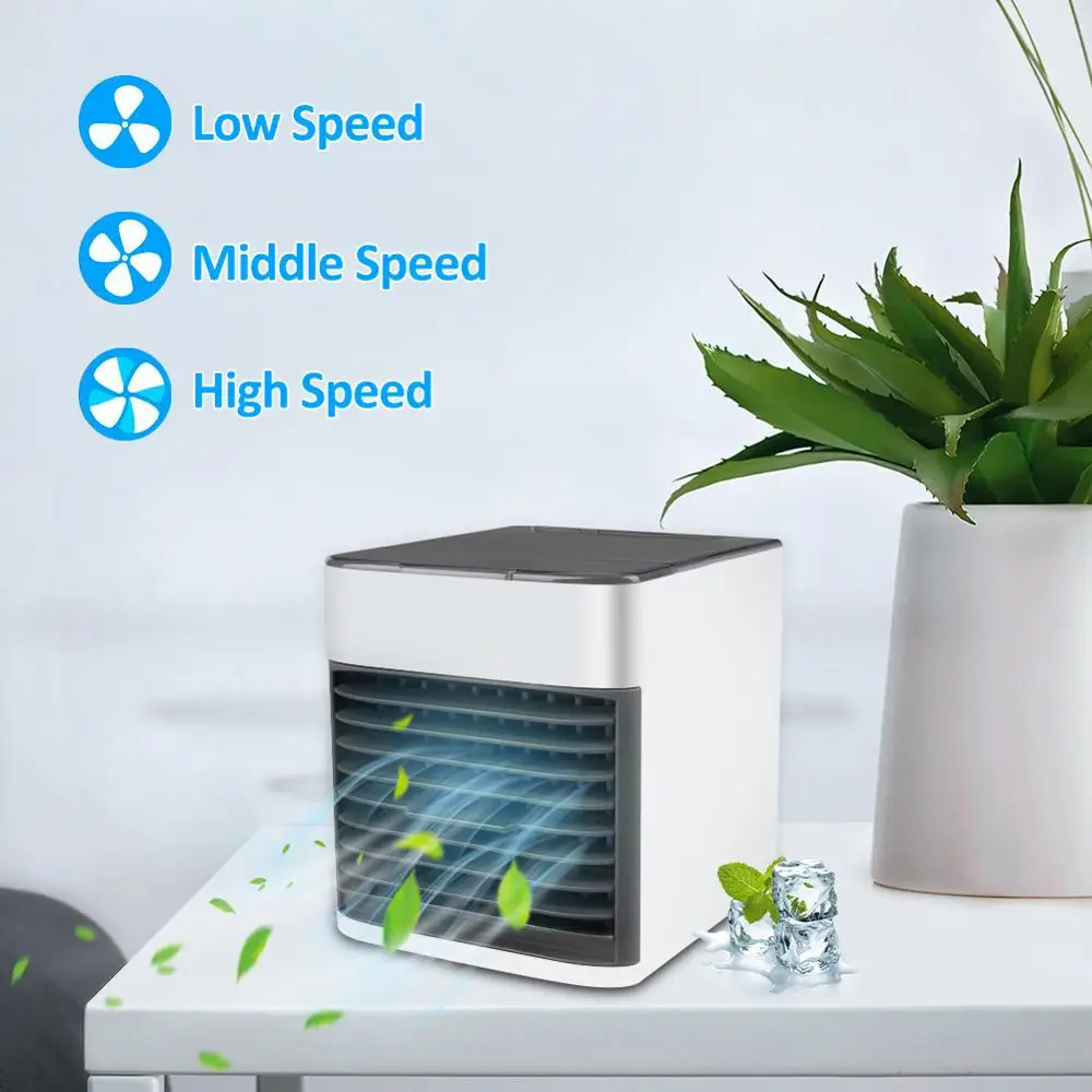 

Home Mini Air Conditioner Portable Air Cooler 7 Colors LED USB Personal Space Cooler Fan Air Cooling Fan Rechargeable Fan Desk