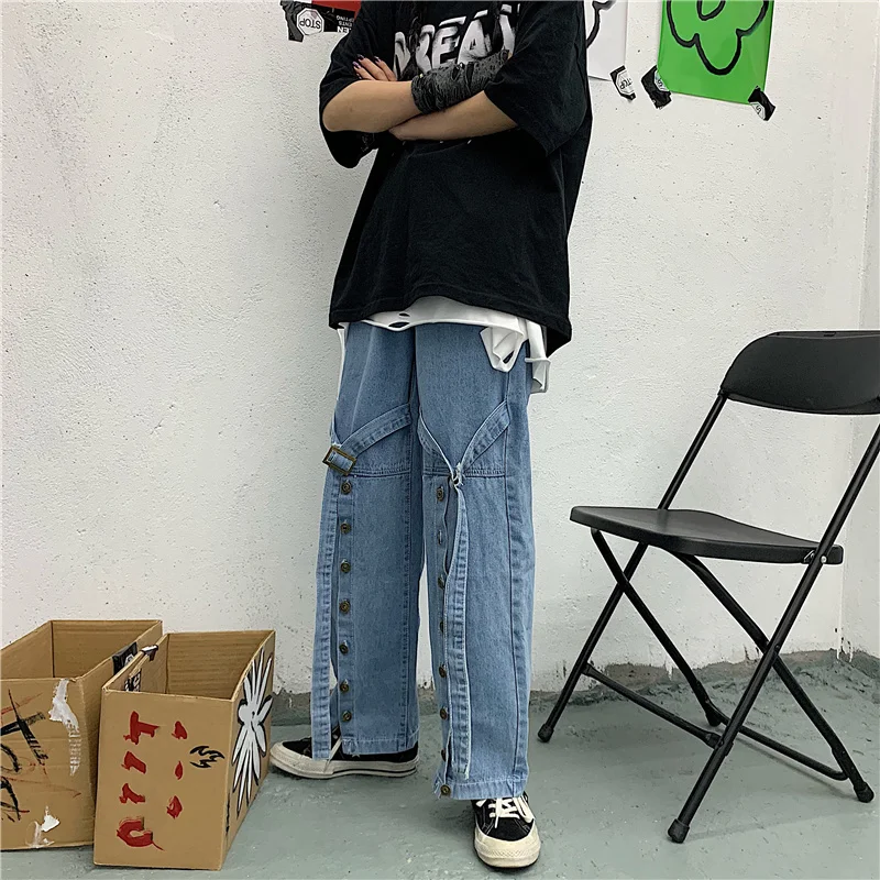 

Dunayskiy 2021 New Summer Casual Jeans Woman Long Trousers Cowboy Female Loose Streetwear High Street Button Bandage