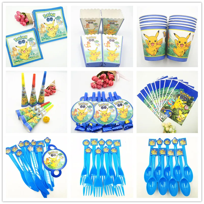 

Пикачу Покемон украшение на день рождения Детская скатерть бумажная салфетка коробка конфет Подарочный пакет вилка ложка тема