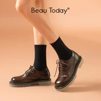 beautoday derby shoes women genuine cow leather lace up round toe transparent sole spring autumn lady shoes handmade 21855
