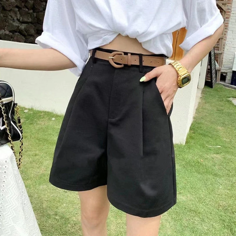 Шорты-карго женские однотонные трапециевидные до колена с высокой талией