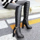 Черные Соблазнительные ботфорты, женская обувь на высоком каблуке, женские высокие сапоги, весенние кожаные длинные сапоги, женская обувь размера плюс 43