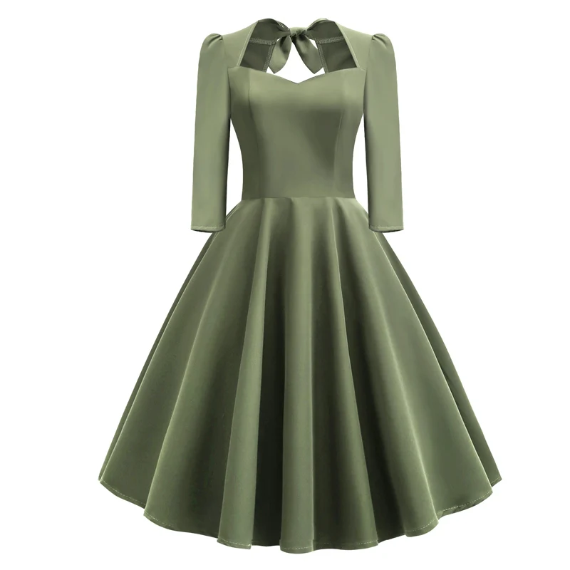 Халат в винтажном стиле Зеленый цвет Летнее элегантное платье с низким вырезом