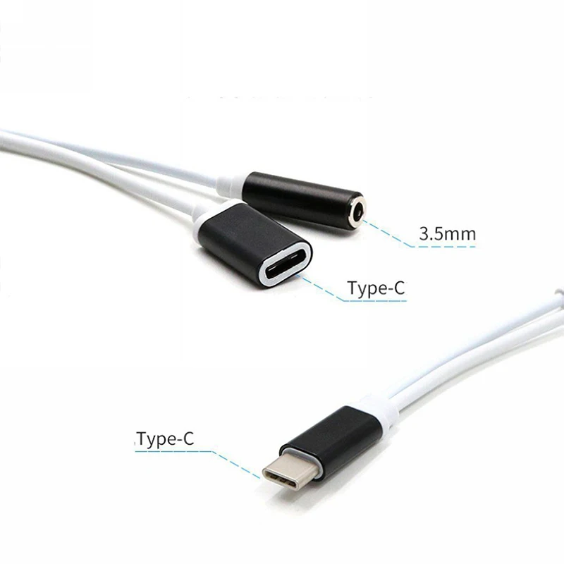 

2 in 1 USB Type-C To 3.5mm Headphone Audio Splitter Converter Adapter Data Transmission Cable