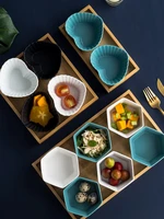 nordic style creative divided snacks plates with bamboo tray ceramic nuts plates fruits platter sauce bowls