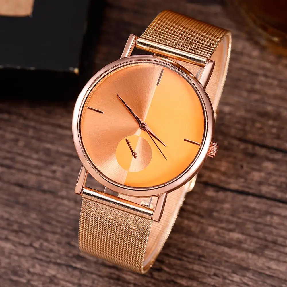 Простые кварцевые женские часы водонепроницаемые розовое золото аналог