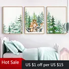 Настенная картина для детской комнаты с изображением лесных животных, постер на холсте в скандинавском стиле, лиса, олень, медведь, декоративные картины для декорирования детской комнаты