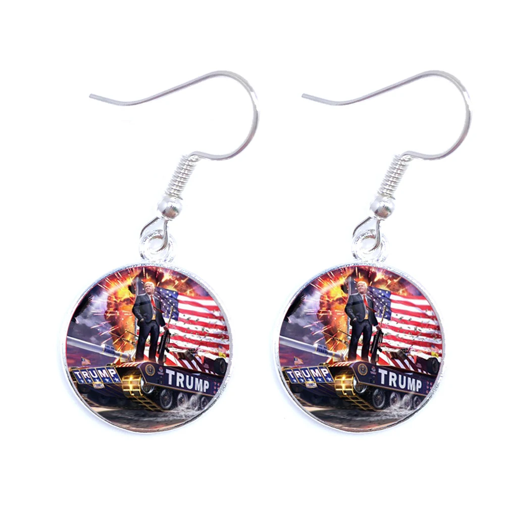 Donald Trump 2020 Collection Election Glass Cabochon Earrings USA Flag Keep America Great Drop Jewelry For Women Girls | Украшения и