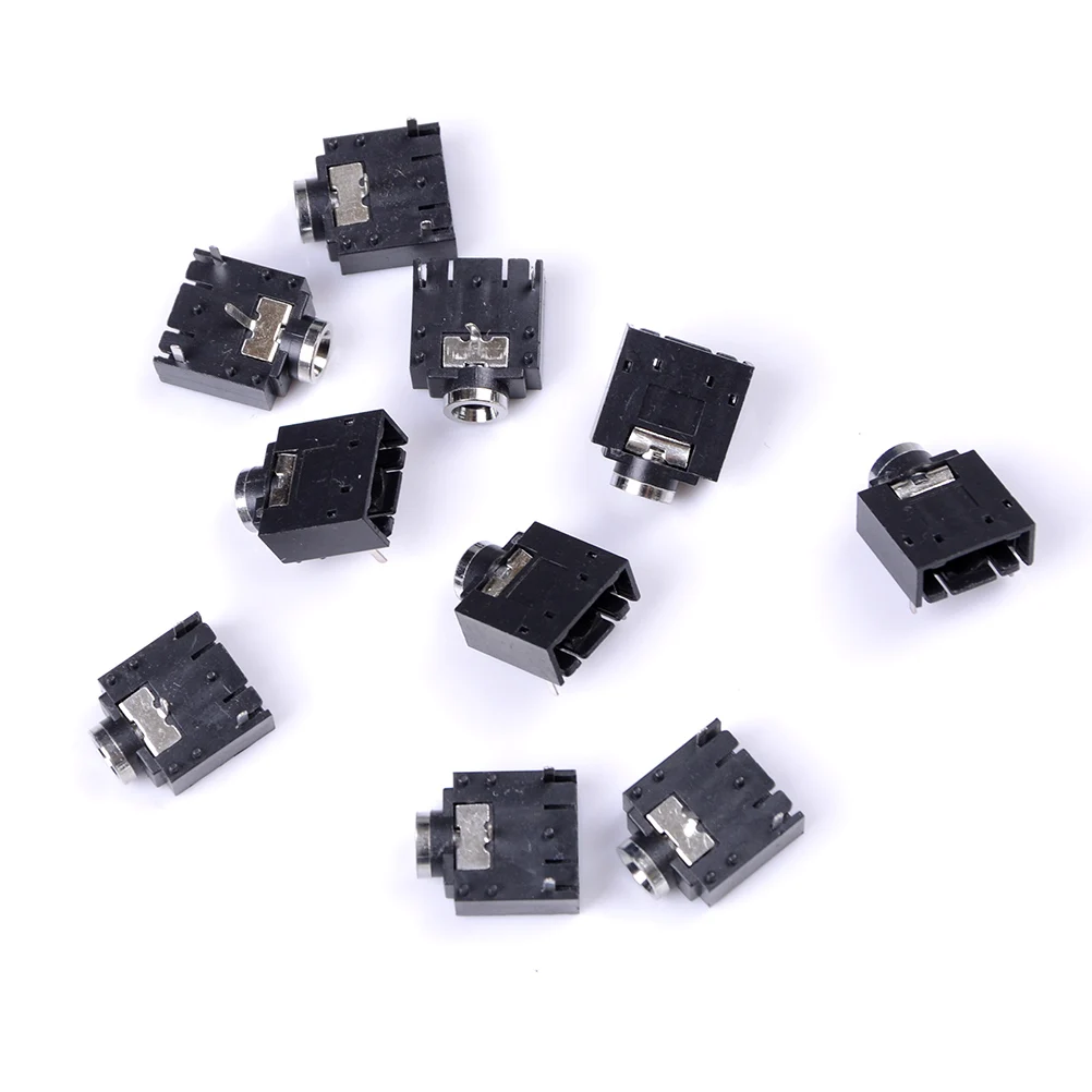 10 шт. 3 Pin Черный PCB Крепление Женский 5 мм стерео разъем правый угол монтажа |
