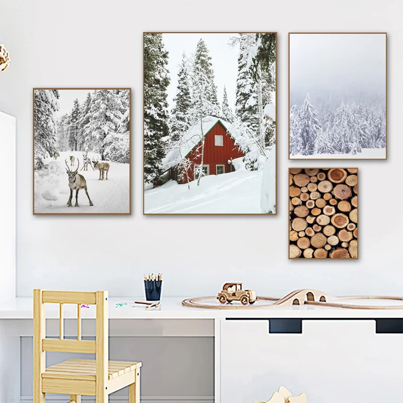 

Рождественские стильные плакаты и принты, настенные картины, зимний пейзаж, холст, живопись для гостиной, украшение для дома
