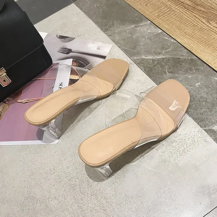 

shoes sandals Transparent buckle Crystal thick heel high-heeled heel toe sandals 2020