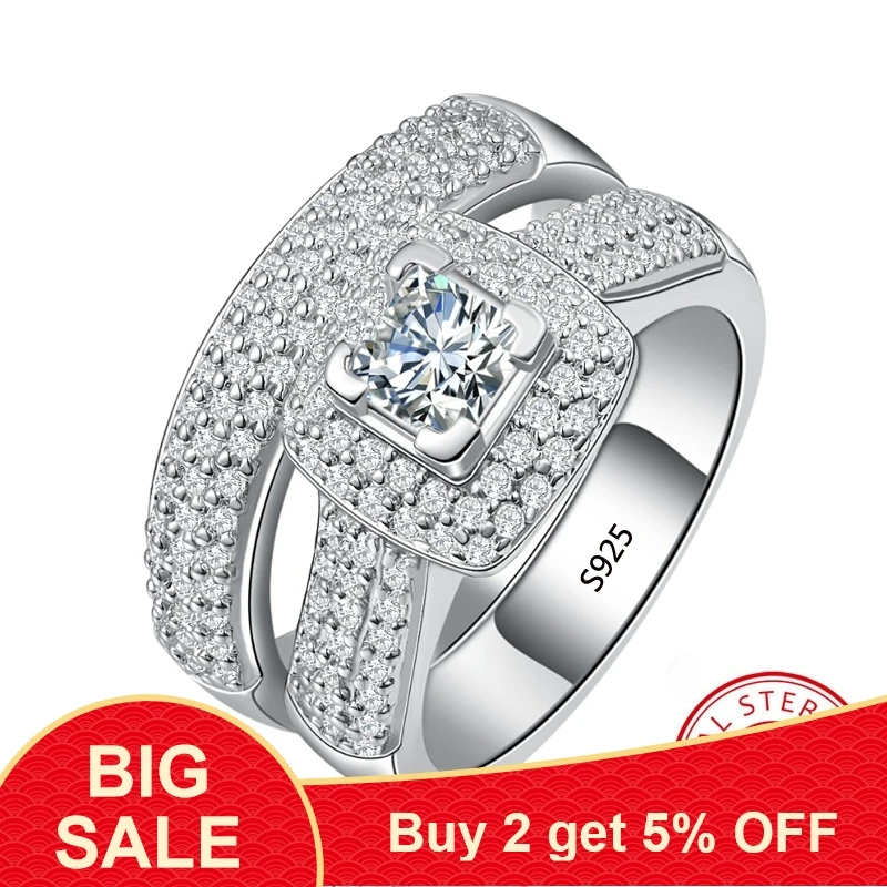 Женский комплект колец из серебра 925 пробы классические обручальные кольца с