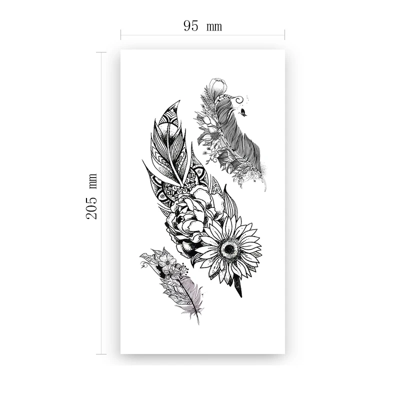 

Waterproof Temporary Tattoo Sticker Feather Sun Flowers Flash Tattoos Rose Totem Body Art Arm Water Transfer Fake Tatoo Women