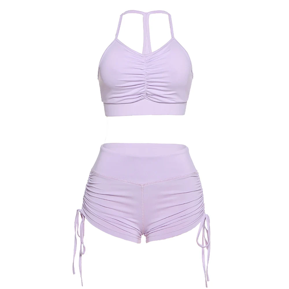

Summer Pleated Yoga Sets Tracksuit Women Gym Fitness Sports Outfits Tank Top With Shorts Pant Workout Jogging Lace Up Sportswear