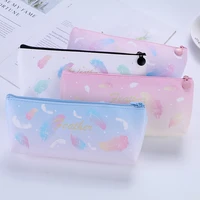 cute leather feather pen case pencil case student stationery bag large capacity storage bag coin purse office pencil case