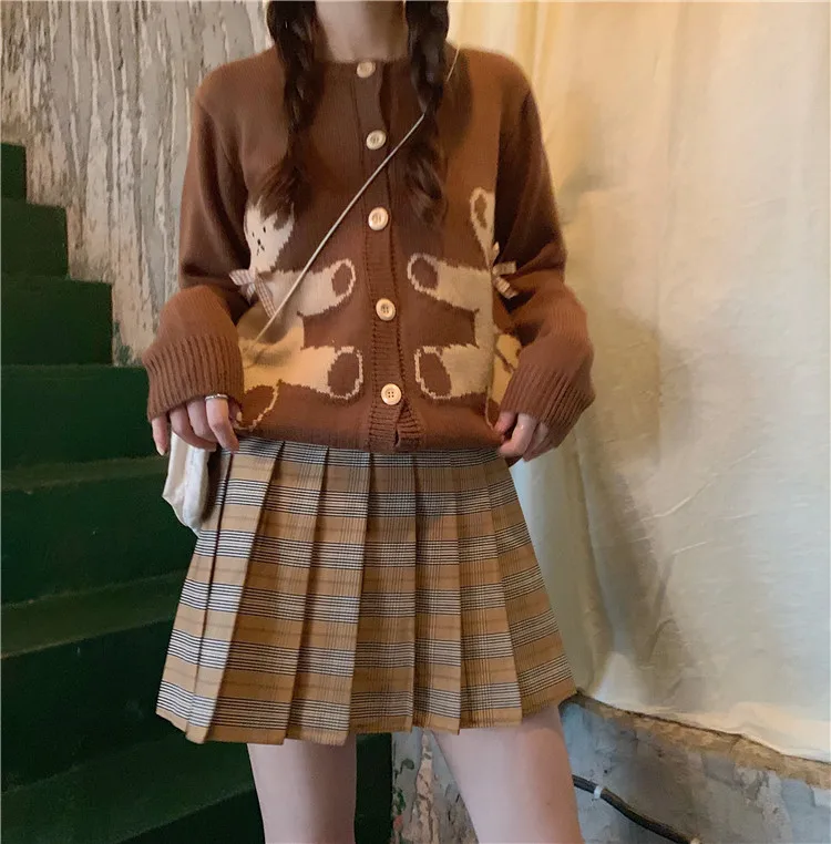 blusas mujer de moda sweet style bow cartoon single breasted o-neck cardigan Women's Clothing long sleeve Sweaters ladies |
