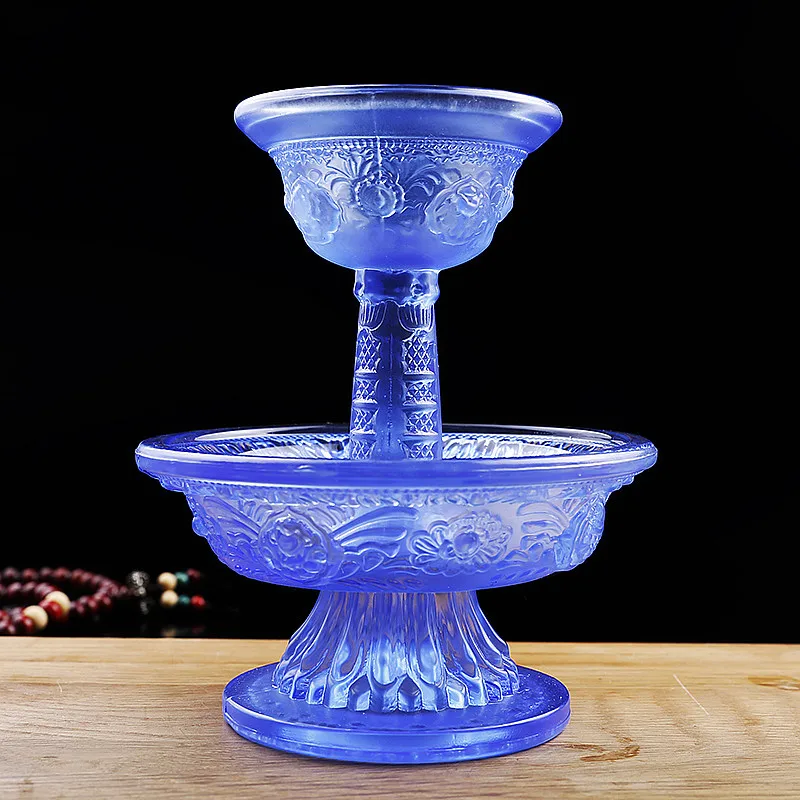 

13,5 см синяя Смола Восемь символов благоприятного символа пожертвовал Набор чашек, тибетский буддийский декор украшения