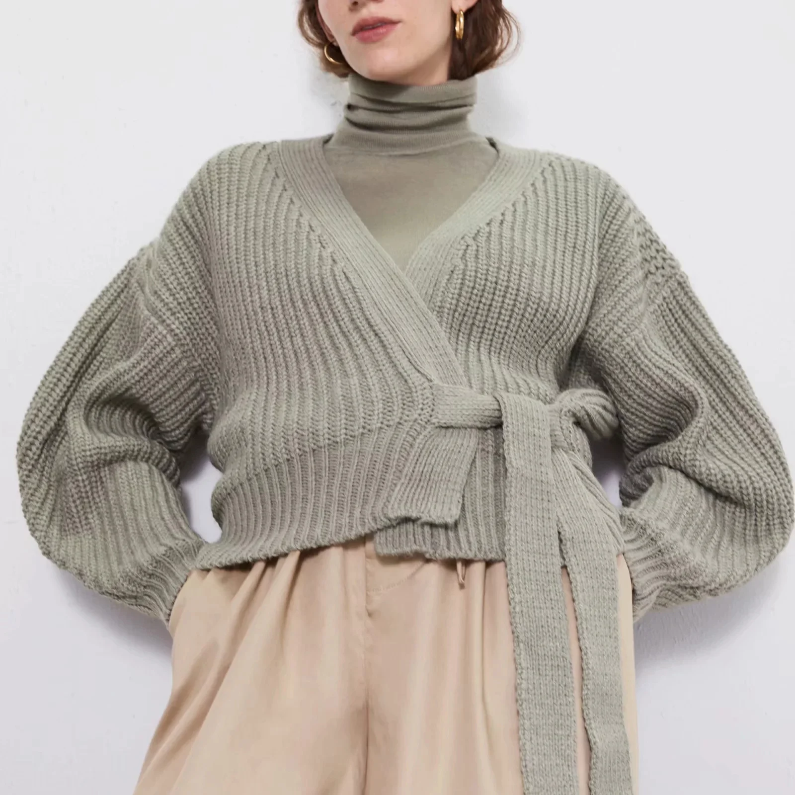 autumn winter women Cardigans Sweater Knitted short Knitwear bow belt casual Knit solid Cardigan Outwear Winter Jacket Coat |
