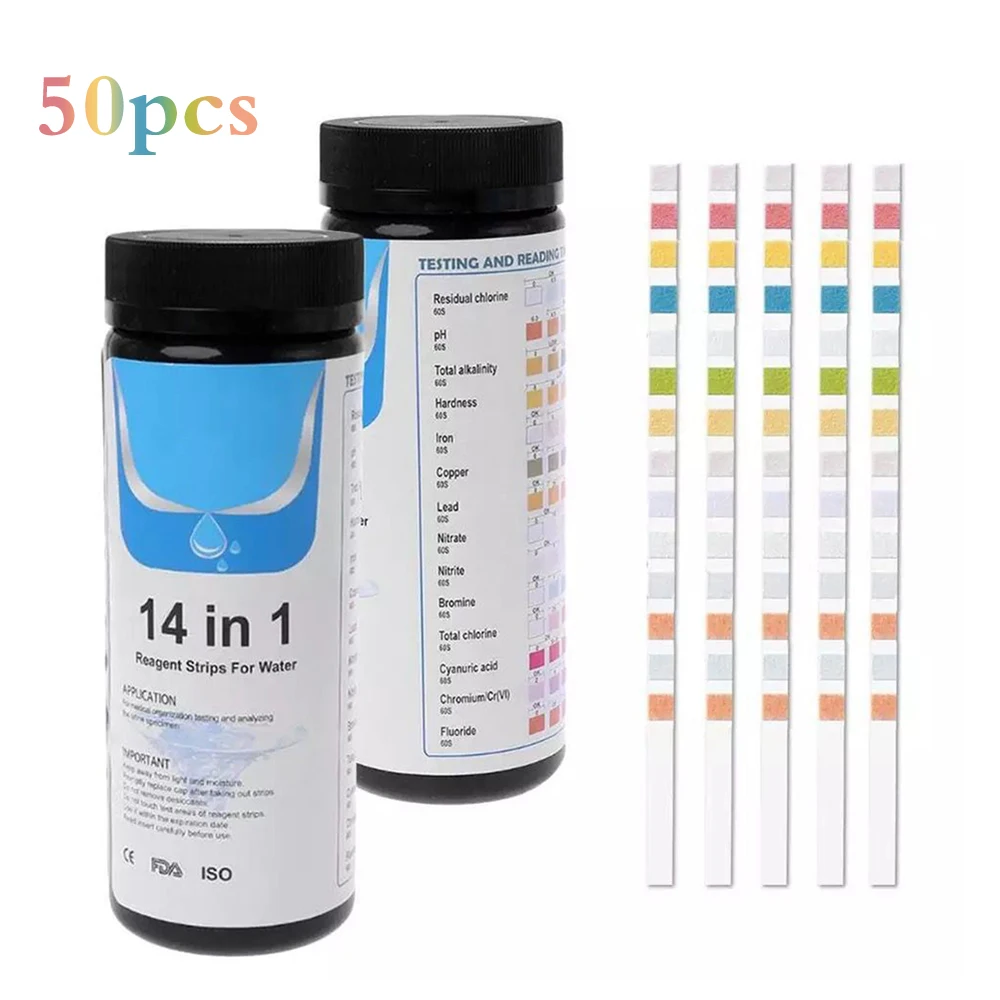

50pcs 14-in-1 Drinking Water Test Strip Tap Water Quality Test Strip For Testing Hardness PH Bromine Nitrate