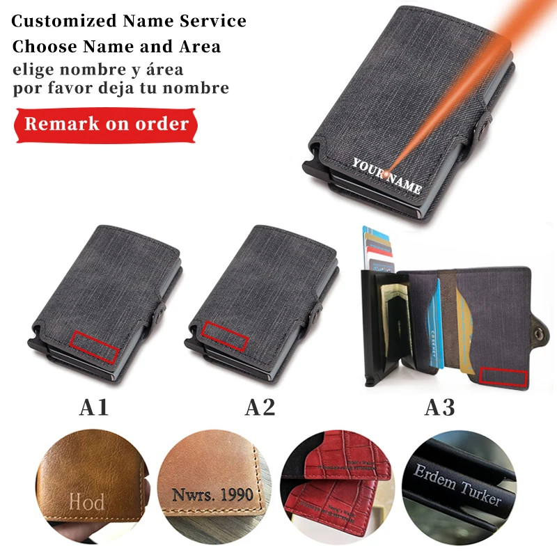 

Custom Name Rfid Card Holder Men Wallets Money Bag Male Grey Short Purse Small Leather Slim Thin Mini Smart Wallet Magic Wallets
