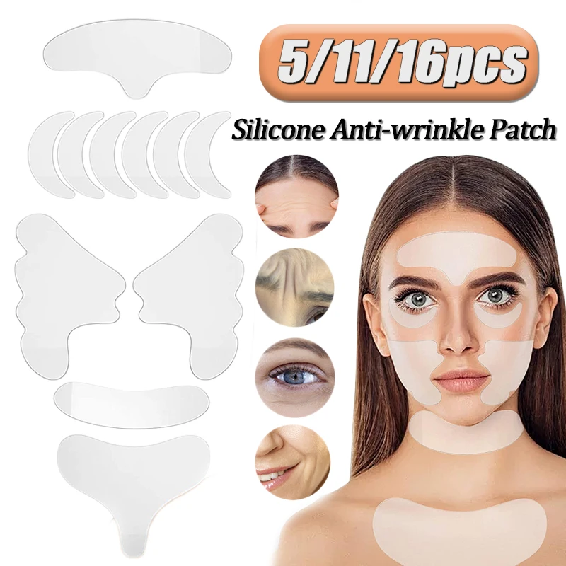 

16Styles Reusable Silicone Anti-wrinkle Face Moisturizing Forehead Cheek Chin Neck Chest Sticker Wrinkle Remover Strip Skin Care