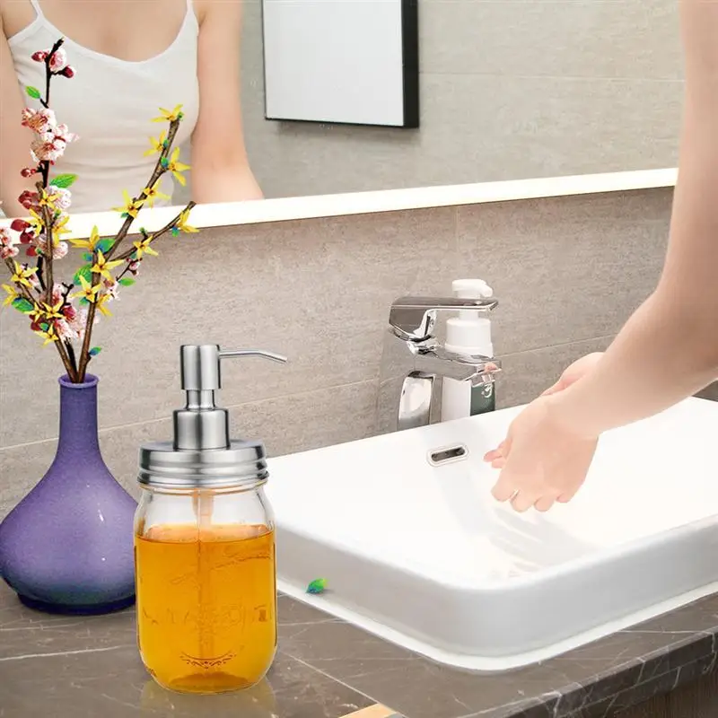 1pc Hand Lids Stainless Steel Bathroom Rustproof Rustic Soap Pump Head Farmhouse Shampoo Accessories Kitchen For Mason Jar |