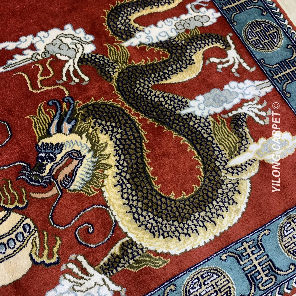 Yilong 2 'x 3' высокая плотность ковер Дракон гобелен красный маленький восточные