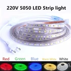 60 светодисветодиодный, sметр, 220 В светильник ты, цветная лента, Диодная лента 5050, неоновая полоса + европейская вилка, для улицы, водонепроницаемый, для сада, домашнего декора