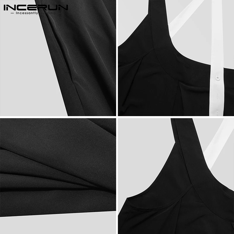 

INCERUN Fashion Men Jumpsuit Patchwork Bib Pants 2021 Loose Korean Wide Leg Overalls Streetwear Pockets Casual Mens Rompers 5XL
